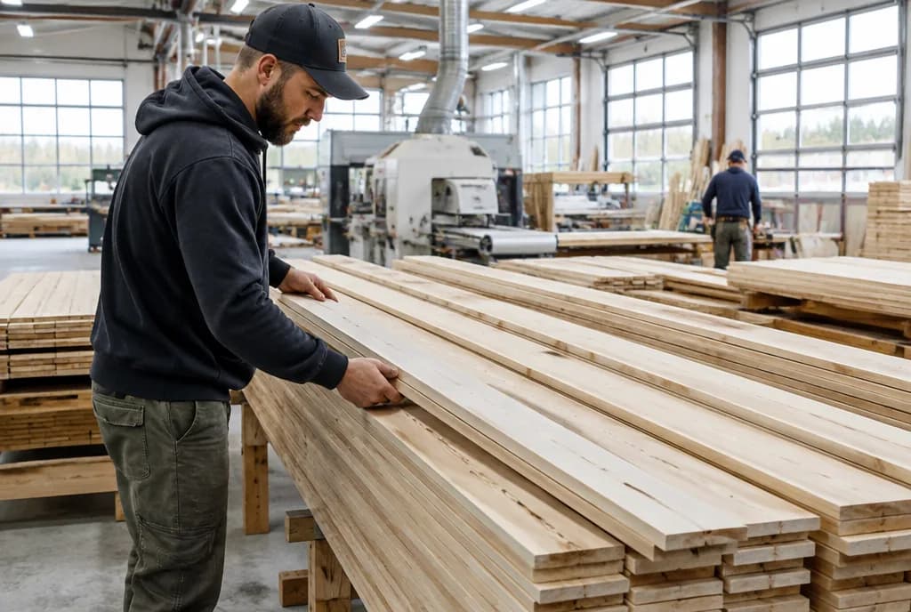 Helles Sägewerk mit frisch geschnittenen Holzbrettern